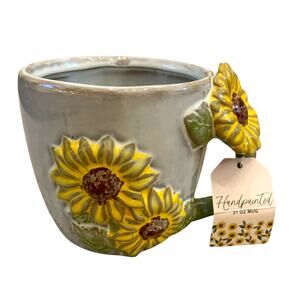 SUNDAY MORNING CERAMICS Hand Painted Sunflower Mug 21oz Floral Tea Mug NEW